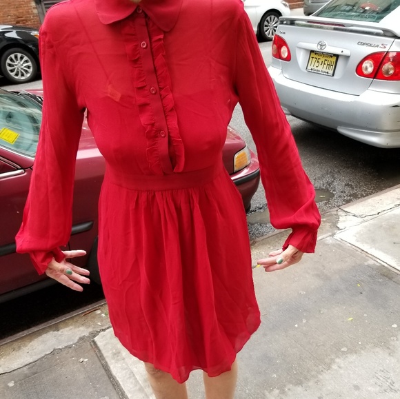 Express Dresses & Skirts - EXPRESS BOHO DRESS SIZE 1/2, 3/4  IN RED W/RUFFLES